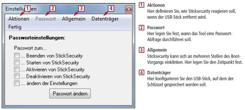 Sticksecurity 2 Basic macht aus Ihrem USB-Stick einen PC-Schlüssel (kostenlos, www.homedomsoftware.de). Nur wenn der Stick mit dem PC verbunden ist, lässt sich Windows starten (Bild 3).