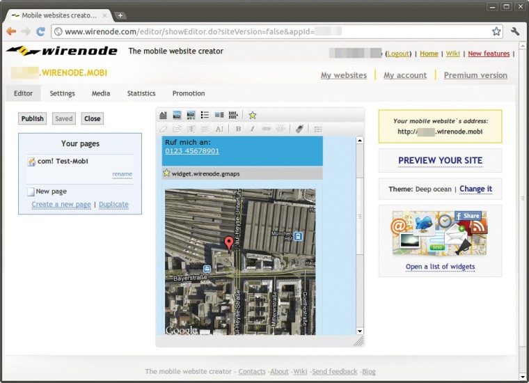 Mobile Seiten mit Wirenode: Hier erstellen Sie eine mobile Website und statten diese mit Funktionen wie einer Google Map aus (Bild B).