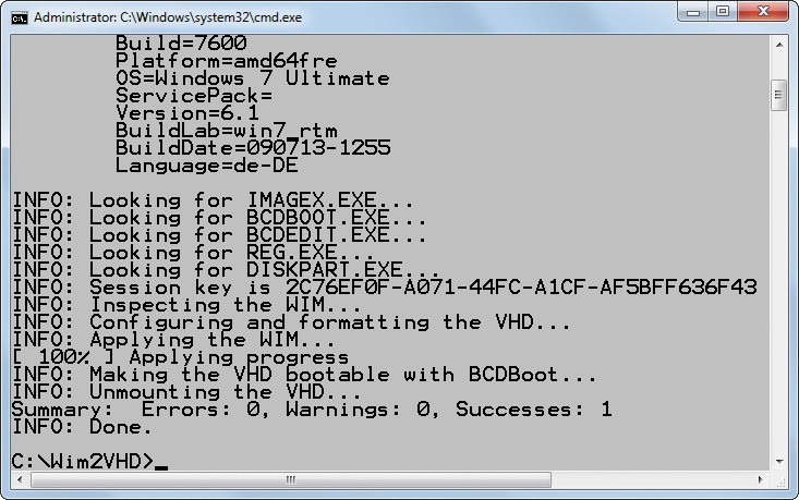 Windows-Image in VHD-Datei umwandeln: Das Tool WIM2VHD erstellt aus der Installations-DVD von Windows 7 eine VHD-Datei mit vorinstalliertem Windows 7.
