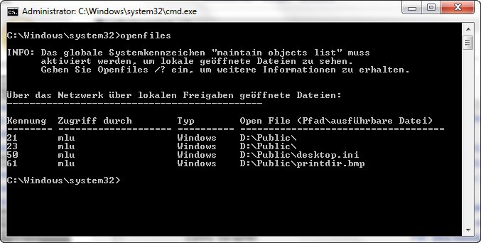 Geöffnete Dateien finden und schließen: Das Kommandozeilen-Tool Openfiles spürt freigegebene Dateien auf, die andere Nutzer des Netzwerks gerade geöffnet haben.