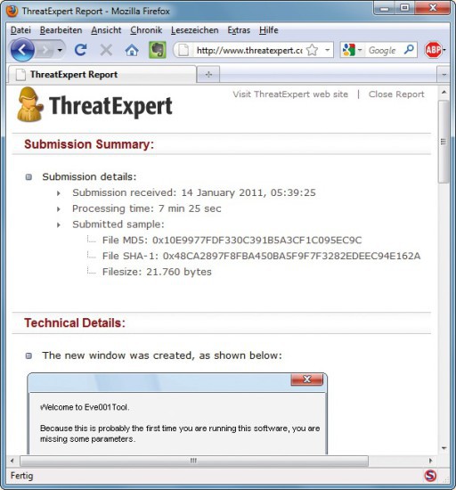 Threat Expert: Die Webseite startet hochgeladene Dateien in einer Sandbox und erstellt einen Bericht mit Screenshots (Bild 13).