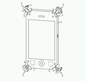 iPhone-Airbag: Registrieren die Smartphone-Sensoren einen Sturz, fahren an den vier Ecken des iPhone kleine Stoßdämpfer aus.