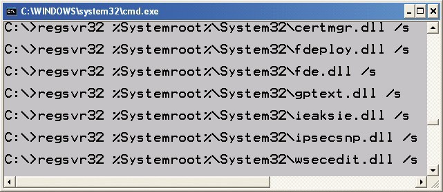 Dateien registrieren: Damit Gpedit genutzt werden kann, müssen zunächst die zehn DLL-Dateien aus dem Service Pack in Windows registriert werden.