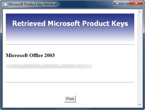 Product-Key von Office: Das Skript „officeProduct Key.hta“ ermittelt den Produktschlüssel von Office XP, Office 2003 und Office 2007. Ein Klick auf „Print“ druckt die gefundenen ProductKeys aus (Bild 13).