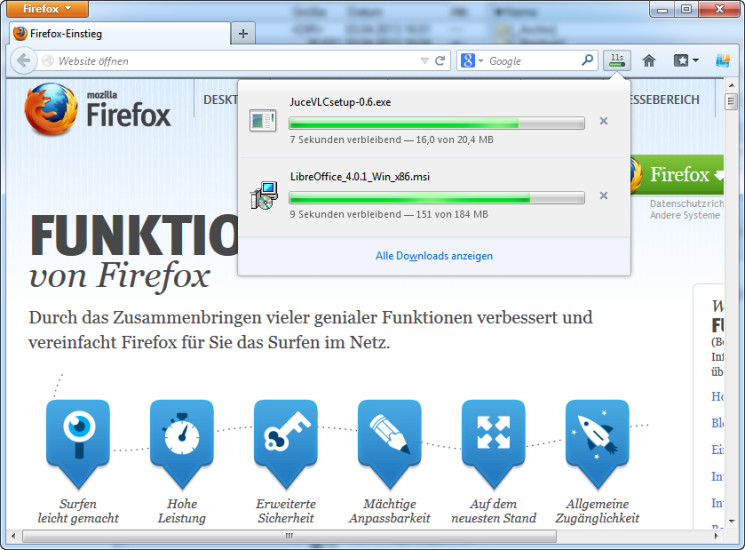 Die Firefox-Entwickler haben den Download-Manager in die Bedienerführung des Browsers eingebunden.