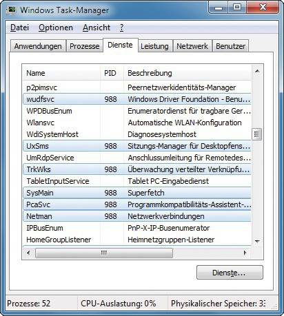 Dienste beschleunigen: Mehrere Windows-Dienste teilen sich eine Instanz der Datei „svchost.exe. Das bremst den Windows-Start (Bild 8).