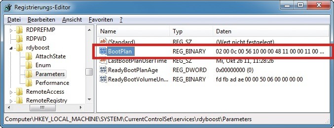 Windows bootet langsam: Wenn viele Wiederherstellungspunkte vorhanden sind, dann wird in der Registry der Wert des Parameters „BootPlan zu groß (Bild 7).