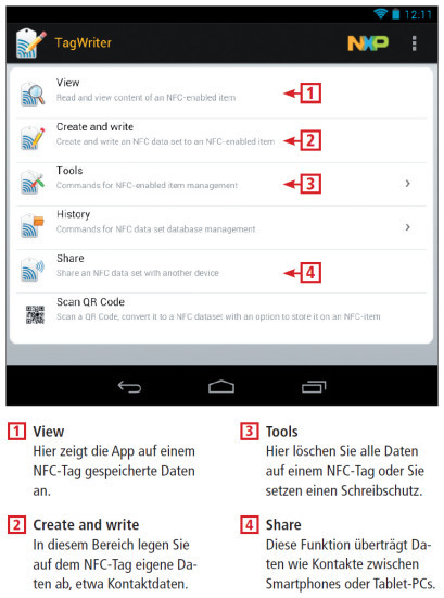 So geht‘s: Die Android-App NFC Tag Writer 2.22 beschreibt NFC-Tags mit Daten. Zudem setzt sie einen Schreibschutz.