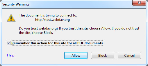 Sicherheitswarnung: Beim Klick auf einen Link in einem PDF zeigt der Adobe Reader diese Warnung. Links lassen sich aber so manipulieren, dass die Meldung nicht erscheint