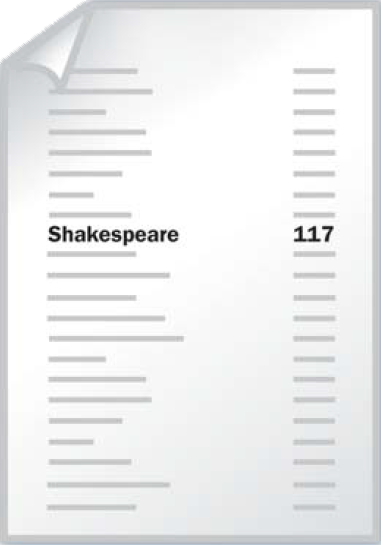 Index: Ein Index ist eine sortierte Liste von Begriffen, die alle in dem Datenbestand vorkommen. Hier etwa führt der Eintrag „Shakespeare“ direkt auf Seite 117. Im Index selbst wird aber weiterhin sequenziell gesucht: von vorn nach hinten.