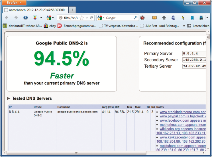 Namebench 1.3.1: Googles DNS-Server ist schneller als der, der verwendet wird