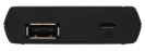 Auf dieser Seite des MobileLite Wireless sehen Sie den Micro-USB-Anschluß zum Laden des Geräts sowie den USB-Anschluss.