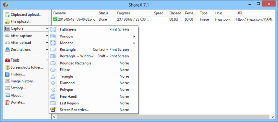Hier legen Sie fest, ob ShareX den gesamte Windows-Desktop, einzelne Fenster oder einen frei gewählten Bildschirmausschnitt abfotografieren soll.