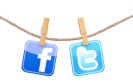Facebook und Twitter Logo an der Wäscheleine