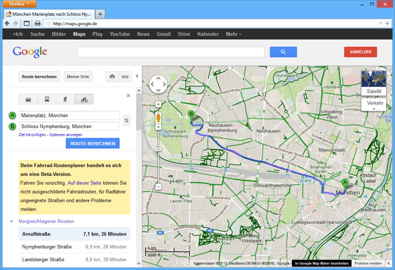 Google Maps mit Routenplaner für Radfahrer com! professional
