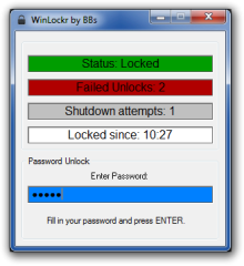 Ist der PC gesperrt, lässt WinLockr nur noch die Eingabe des eingestellten Passworts zu und informiert auch über Fehlversuche