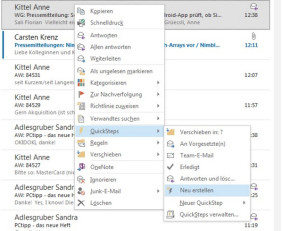 QuickStep Einstellungen in Outlook 2013