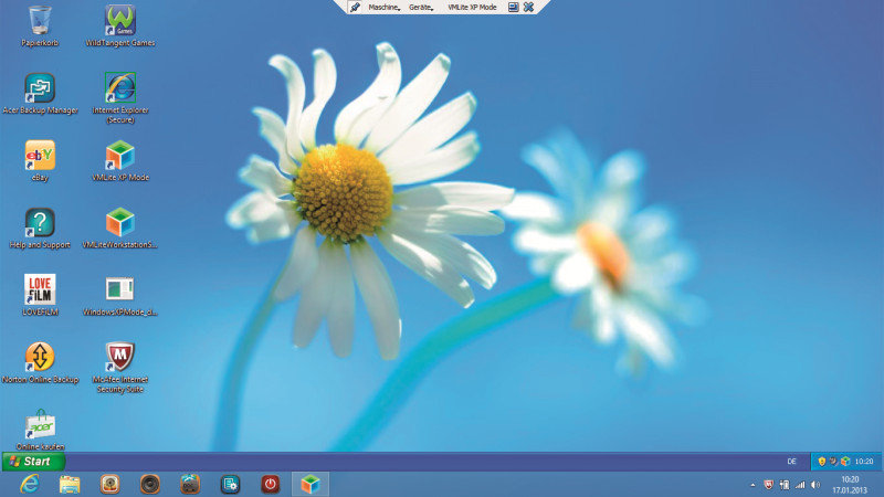 Nahtlos-Modus: Der Desktop von Windows XP wird im Nahtlos-Modus ausgeblendet