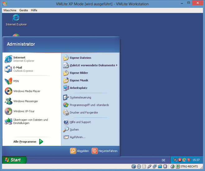 Virtueller Desktop: Sobald Sie den Desktop von Windows XP mit Startmenü sehen, ist die Installation des XP-Modus abgeschlossen