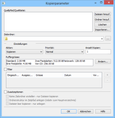 Über die  „Kopierparameter“ lassen sich in Copy Handler auch Filter einrichten, um nur bestimmte Dateitypen zu kopieren.