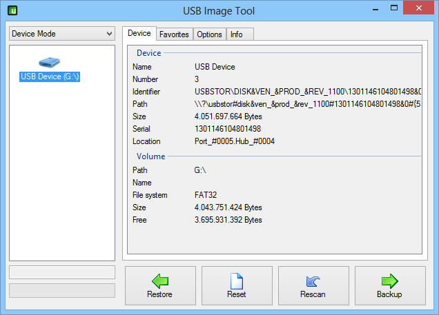 Das USB Image Tool sichert nicht nur die Daten Ihres USB-Stick, sondern auch den dessen Boot-Sektor. Dadurch eignet sich das Tool auch für Backups bootfähiger USB-Sticks.