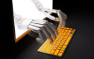 Roboterhände aus Bildschirm