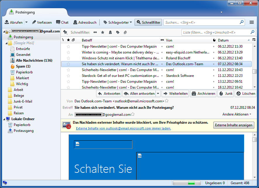 Thunderbird stellt HTML-Mails per Vorgabe in einem Format dar, das missbräuchlich einsetzbare HTML-Elemente herausfiltert