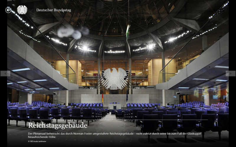 Besucherinformationen: Die App enthält viele Informationen für einen Besuch des Reichstagsgebäudes. Dazu gehören auch sehenswerte Bilder