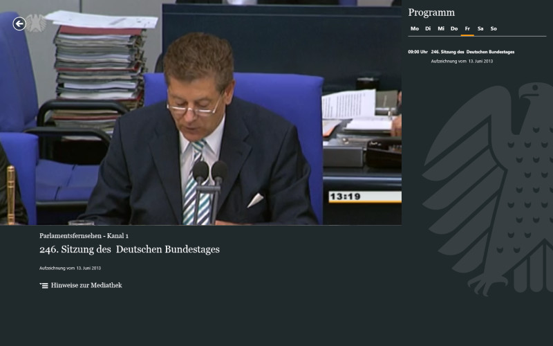 Plenum TV: Aktuelle Sitzungen des Deutschen Bundestags lassen sich in der App live verfolgen