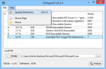 FiletypeID verwendet eine Datenbank mit Datei-Definitionen. Diese Datenbank aktualisieren Sie mit „Help, Update Definitions“.